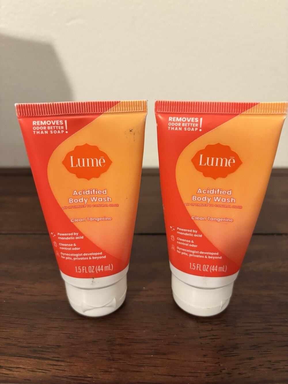 2 Pack Lume Acidified Body Wash CLEAN TANGERINE 1.5 oz - TRAVEL size